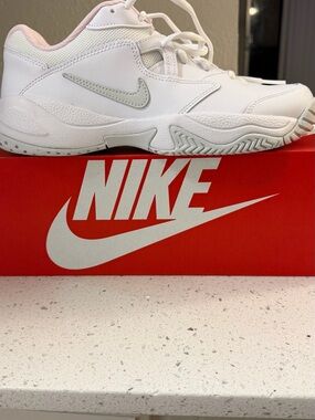 Nike White Sneakers with Light Pink Accents